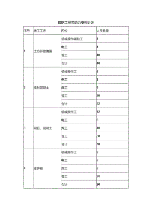 暗挖工程劳动力安排计划.docx