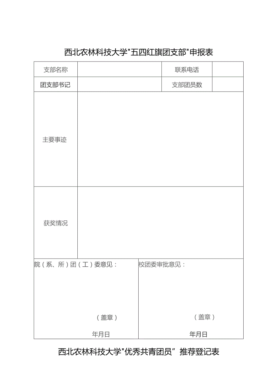 西北农林科技大学“五四红旗团支部”申报表.docx_第1页