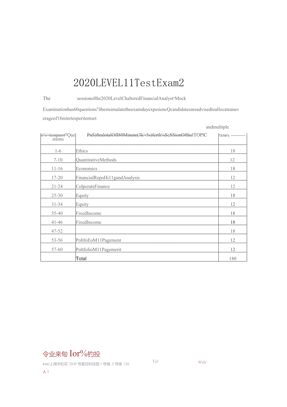 CFA二级模拟试题（2020）2：题目+答案.docx_第1页