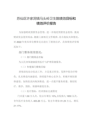 苏仙区许家洞镇马头岭卫生院绩效目标和绩效评价报告.docx