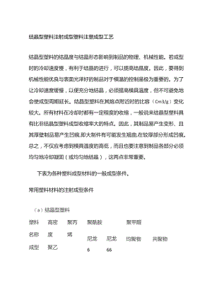结晶型塑料注射成型 塑料注塑成型工艺全套.docx