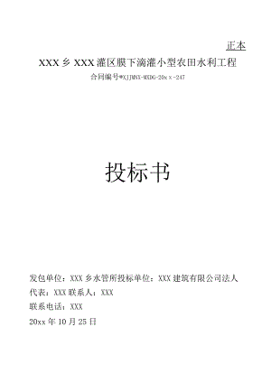 XXX乡XXX灌区膜下滴灌小型农田水利工程投标书.docx