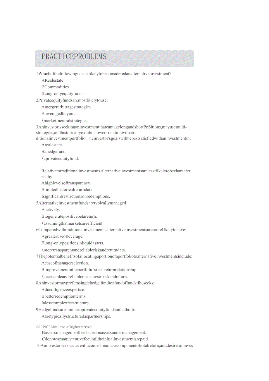CFA课后习题：另类投资.docx_第1页