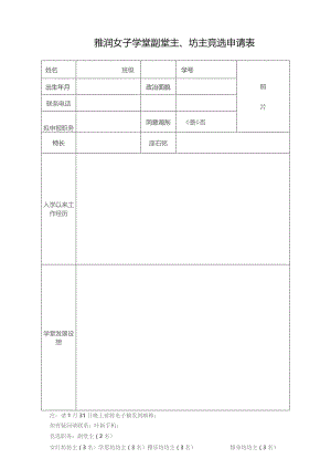 雅润女子学堂副堂主、坊主竞选申请表.docx