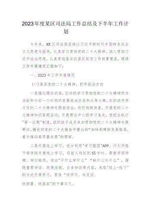 2023年度某区司法局工作总结及下半年工作计划.docx