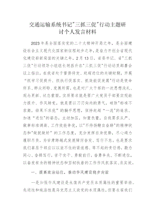 交通运输系统书记“三抓三促”行动主题研讨个人发言材料.docx
