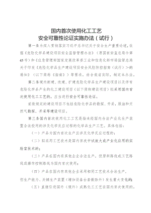 国内首次使用化工工艺安全可靠性论证实施办法（试行）.docx