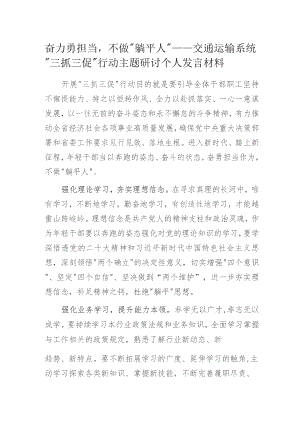 奋力勇担当不做“躺平人”——交通运输系统“三抓三促”行动主题研讨个人发言材料.docx
