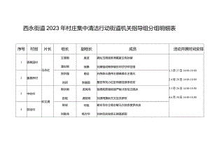 西永街道2023年村庄集中清洁行动街道机关指导组分组明细表.docx