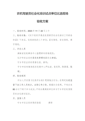 农机驾驶员社会化培训试点单位比选现场验收方案.docx