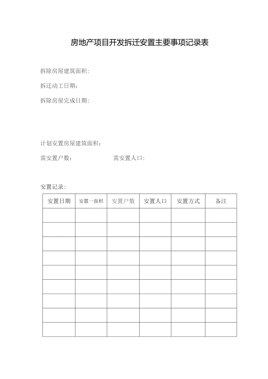 房地产项目开发拆迁安置主要事项记录表.docx_第1页