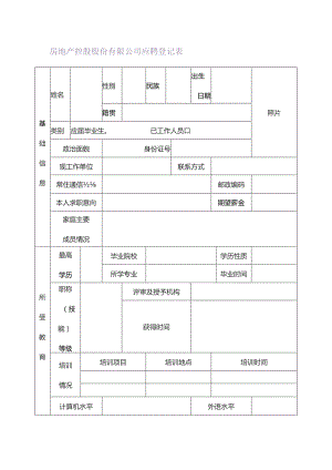 房地产控股股份有限公司应聘登记表.docx