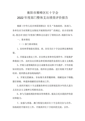 衡阳市雁峰区红十字会2022年度部门整体支出绩效评价报告.docx