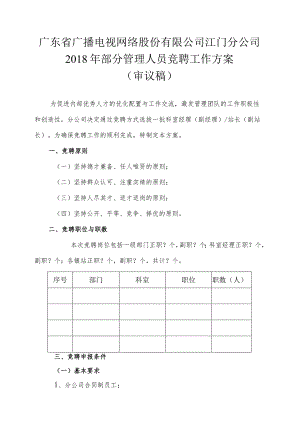 江门分公司2018年管理岗位竞聘工作方案（发领导）.docx