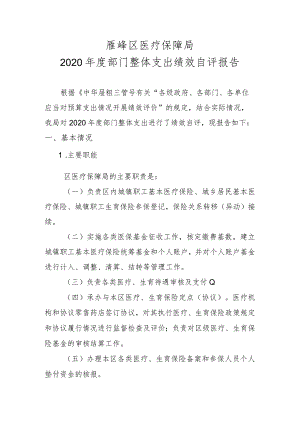 雁峰区医疗保障局2020年度部门整体支出绩效自评报告.docx