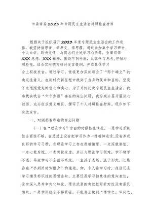 市委常委2023年专题民主生活会对照检查材料.docx