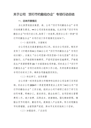 关于公司“厉行节约勤俭办企”专项行动总结.docx
