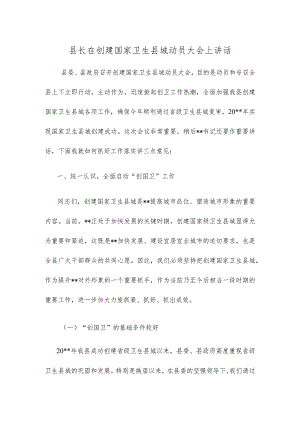 县长在创建国家卫生县城动员大会上讲话.docx