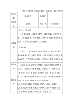 房地产开发有限公司副总经理（分管运营）职位说明书.docx