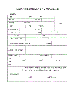 纳雍县公开考调县直单位工作人员报名审核表.docx
