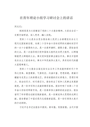 在青年理论小组学习研讨会上的讲话.docx