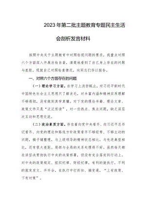 2023年第二批主题教育专题民主生活会剖析发言材料.docx