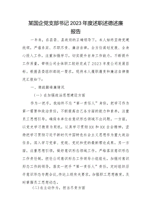 某国企党支部书记2023年度述职述德述廉报告.docx