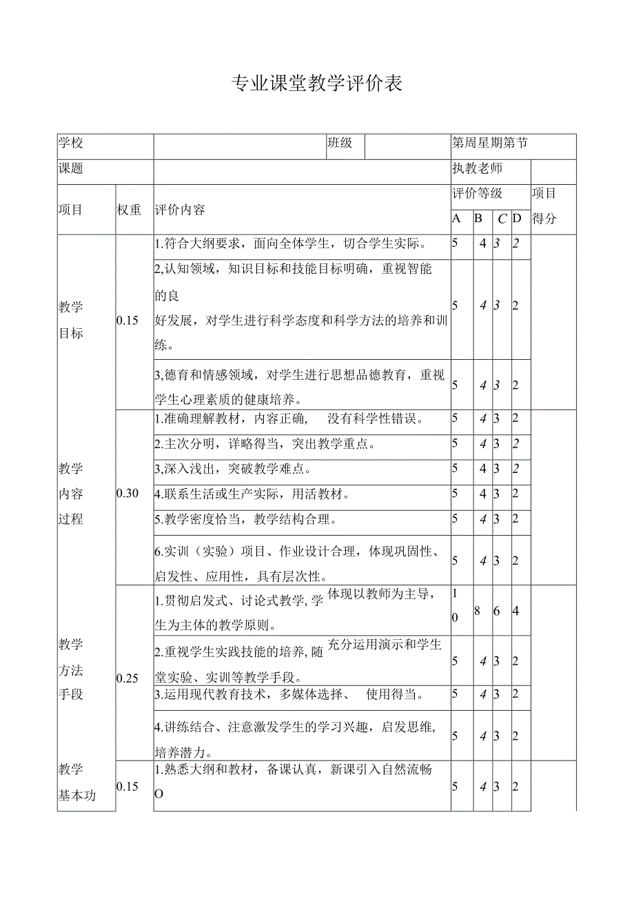 专业课堂教学评价表.docx_第1页