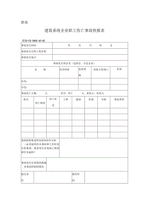 建筑系统企业职工伤亡事故快报表.docx