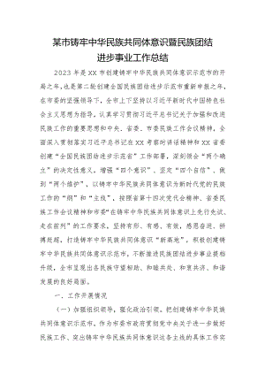 某市铸牢中华民族共同体意识暨民族团结进步事业工作总结.docx