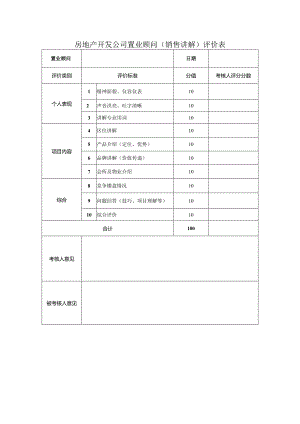 房地产开发公司置业顾问（销售讲解）评价表.docx