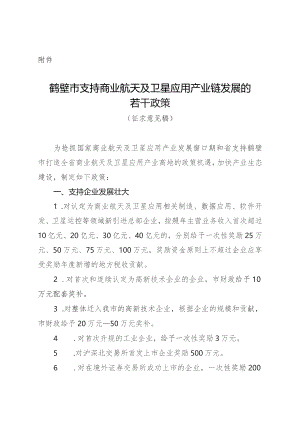 鹤壁市支持商业航天及卫星应用产业链发展的若干政策（2023征求意见稿）.docx