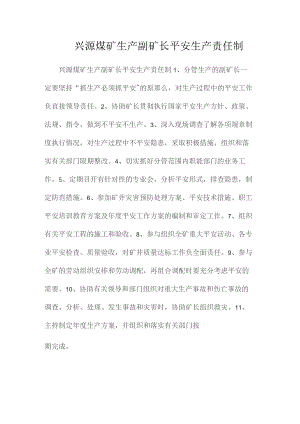 最新整理兴源煤矿生产副矿长安全生产责任制.docx