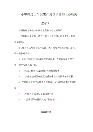 最新整理小眼掘进工安全生产岗位责任制(苏杭河煤矿).docx