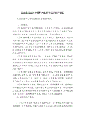 民主生活会对分管机关的领导互评批评意见.docx