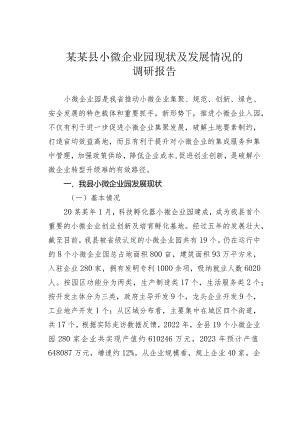 某某县小微企业园现状及发展情况的调研报告.docx