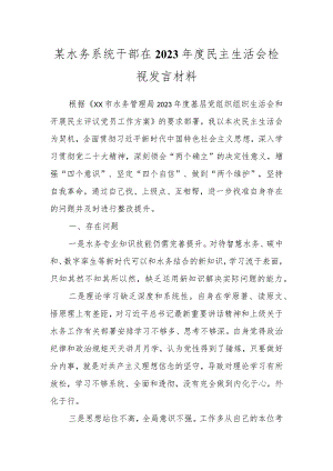 某水务系统干部在2023年度民主生活会检视发言材料.docx