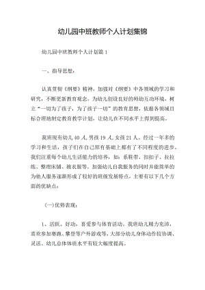 幼儿园中班教师个人计划集锦.docx
