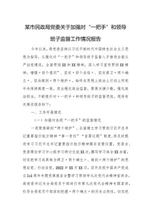 某市民政局党委关于加强对“一把手”和领导班子监督工作情况报告.docx