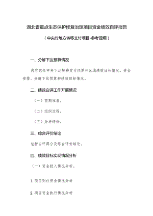 湖北省重点生态保护修复治理项目资金绩效自评报告（试行）.docx