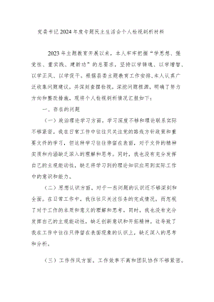 党委书记2024年度专题民主生活会个人检视剖析材料.docx