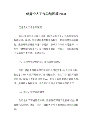 优秀个人工作总结短篇2023.docx