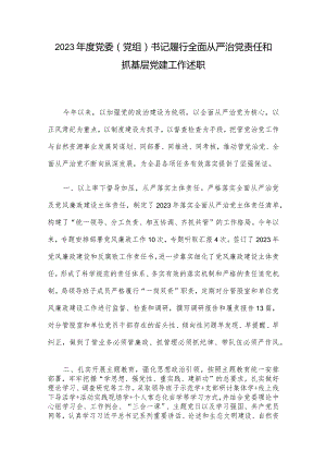 2023年度党委（党组）书记履行全面从严治党责任和抓基层党建工作述职.docx