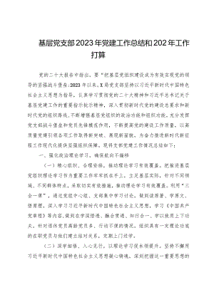 4篇基层党支部2023年党建工作总结和202年工作打算.docx