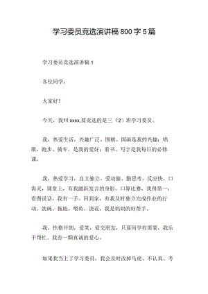 学习委员竞选演讲稿800字5篇.docx