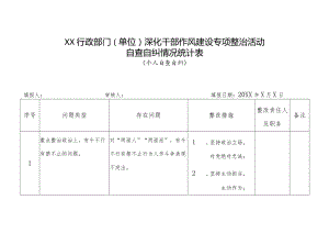 XX行政部门（单位）深化干部作风建设专项整治活动自查自纠情况统计表（个人自查自纠).docx