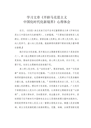 学习文章《开辟马克思主义中国化时代化新境界》心得体会.docx