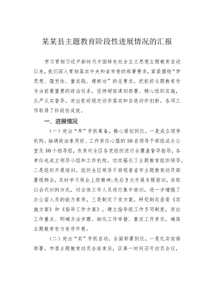 某某县主题教育阶段性进展情况的汇报.docx