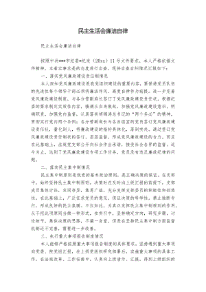民主生活会廉洁自律.docx