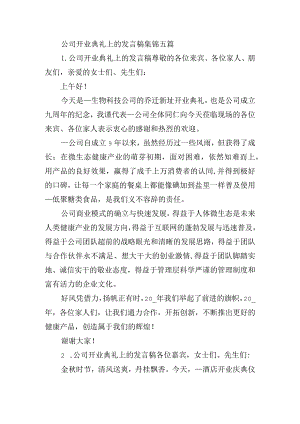公司开业典礼上的发言稿集锦五篇.docx